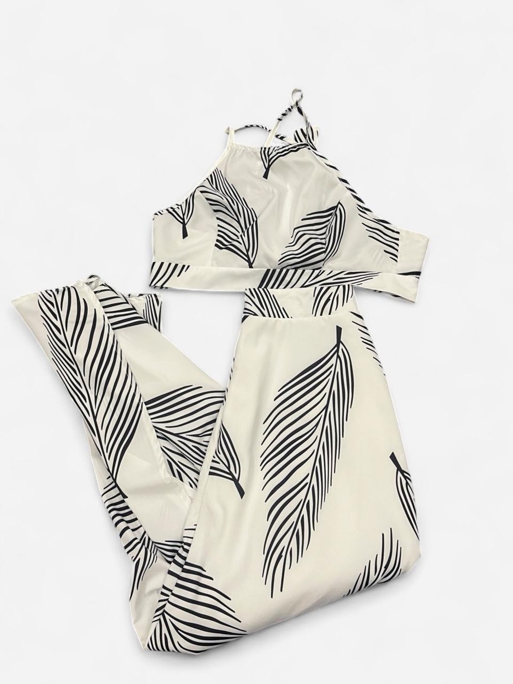White Midi Skirt with Black Feather Print